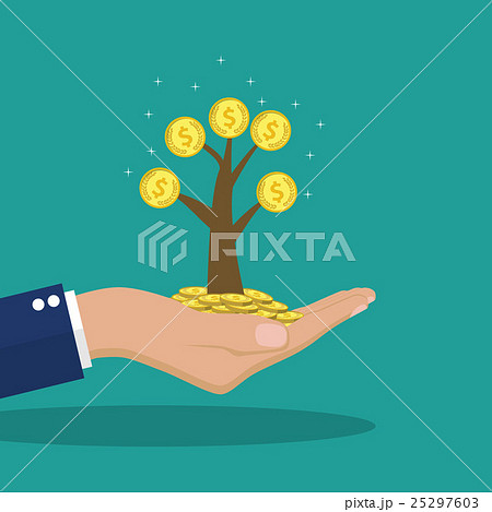 Man hands holding money tree. 25297603
