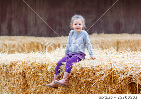 happy girl having fun with hay on a farm happy girl having fun with hay on a farm 25300503