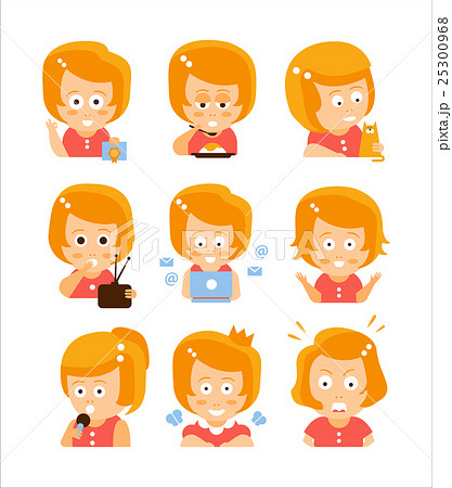 Young Red Head Girl Cute Portrait Icons 25300968