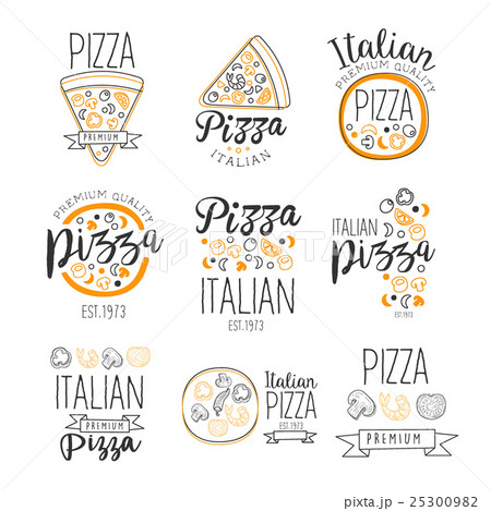 Italian Pizza Fast Food Promo Labels Collectionのイラスト素材