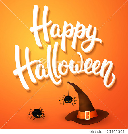 Halloween greeting card with hat, angry spiders. Halloween greeting card with hat, angry spiders. 25301301