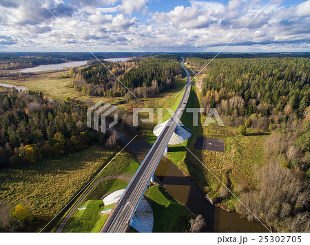 Beautiful aerial view of road bridge over the Beautiful aerial view of road bridge over the 25302705