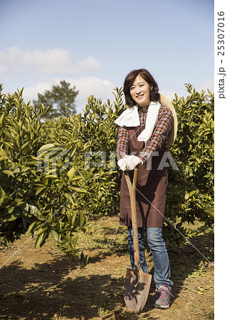 Middleaged Asian Female Farmer Standing on Field 25307016