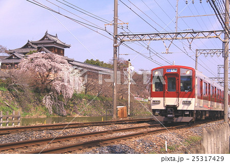 郡山城跡（奈良県　大和郡山市）に咲く桜　近鉄電車が走る 25317429