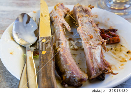 Spoon, knife and fork on dirty plate Spoon, knife and fork on dirty plate 25318480