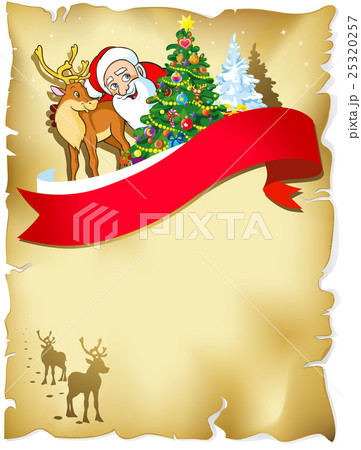 merry christmas frame with santa, reindeer, snow merry christmas frame with santa, reindeer, snow 25320257