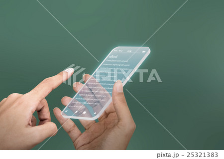 透明なスマホと電子書籍の写真素材