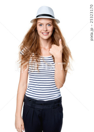 Happy woman with straw hat 25323170