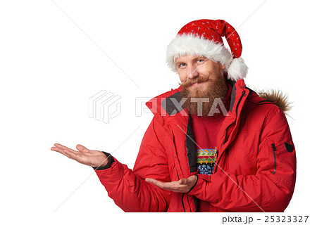 bright picture of handsome man in christmas hat. 25323327