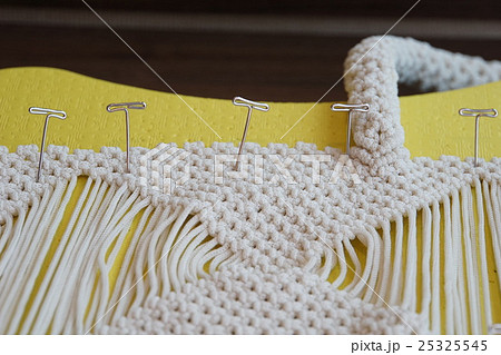 Handcrafted Macrame Bag マクラメ編みの手作りカバン の写真素材