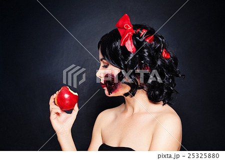 Halloween Makeup. Woman with Artistic Makeup White Snow on Black 25325880