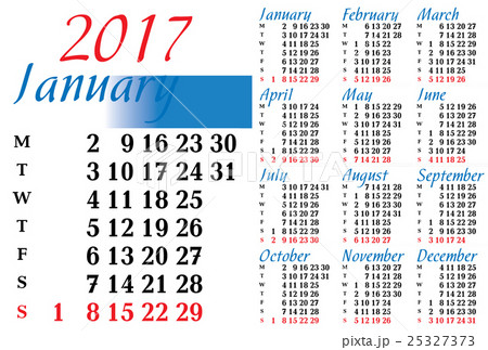 Calendar for 2017 year on white background Calendar for 2017 year on white background 25327373