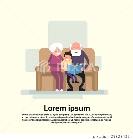 Grandfather And Grandmother Sit With Grandson Read 25328435