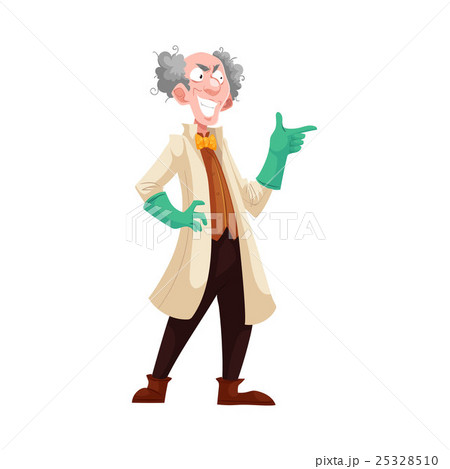 Mad professor in lab coat and green rubber gloves 25328510