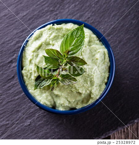 Top view on bowl with wasabi dip Top view on bowl with wasabi dip 25328972