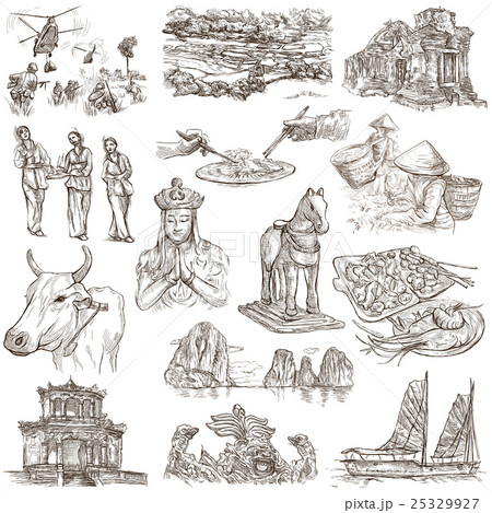 Vietnam. Pictures of Life. Hand drawn collection. 25329927