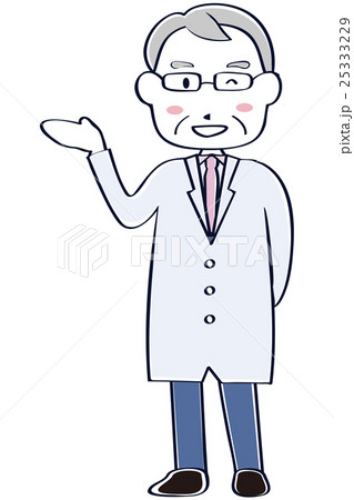 眼鏡のかわいい年配のお医者さん 全身 紹介のイラスト素材