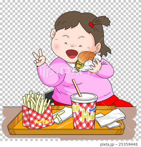 ハンバーガーを食べる女子のイラスト素材