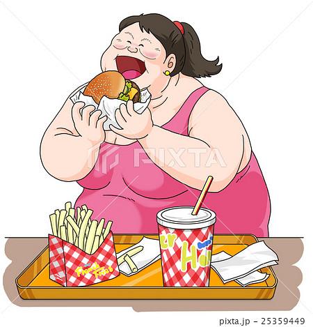 ハンバーガーを食べる女性のイラスト素材 25359449 Pixta