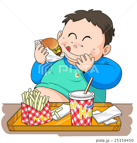ハンバーガーを食べる男子のイラスト素材
