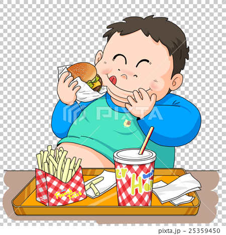ハンバーガーを食べる男子のイラスト素材