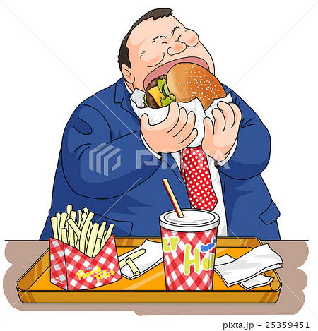 ハンバーガーを食べる男性のイラスト素材 25359451 Pixta