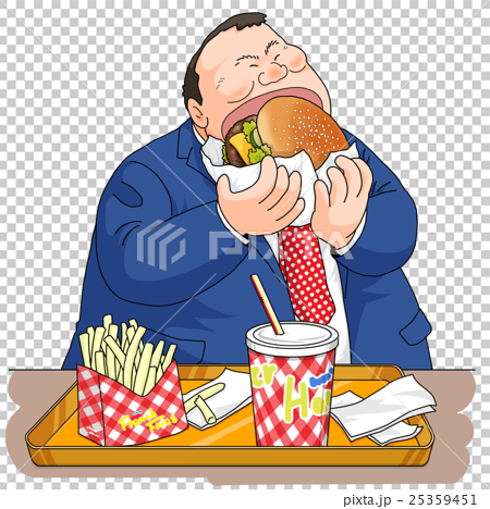 ハンバーガーを食べる男性のイラスト素材
