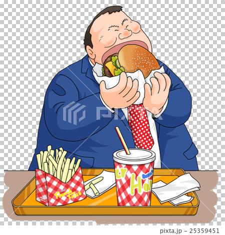 ハンバーガーを食べる男性のイラスト素材