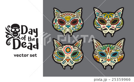 Greeting card with sugar skull cats. Traditional 25359966