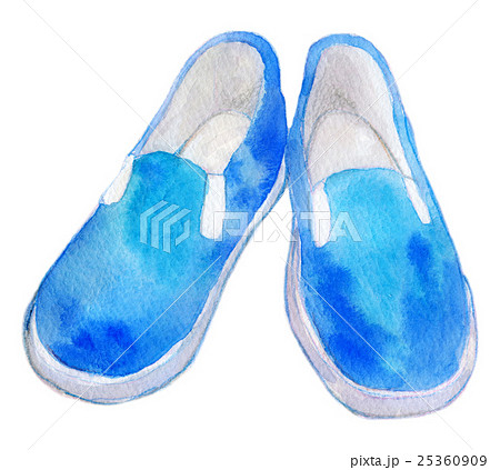 水彩イラスト 青い スニーカーのイラスト素材