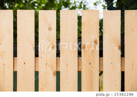 Fragment of new wooden fence in garden 25362296