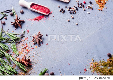 wooden spoons with spices and herbs wooden spoons with spices and herbs 25362876