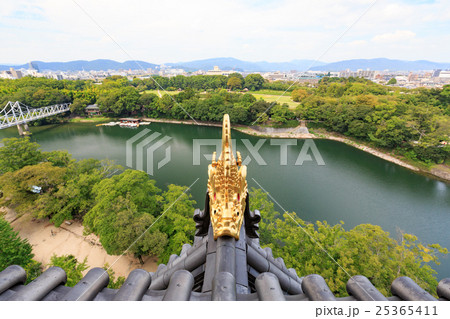 岡山城 -天守からの金鯱と後楽園- 岡山城 -天守からの金鯱と後楽園- 25365411