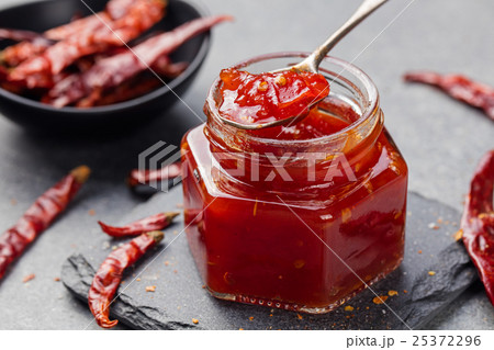 Tomato and chili sauce, jam, confiture Glass jar Tomato and chili sauce, jam, confiture Glass jar 25372296