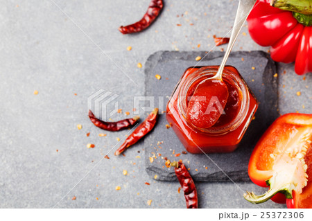 Sweet bell pepper and chili sauce, confiture, jam Sweet bell pepper and chili sauce, confiture, jam 25372306