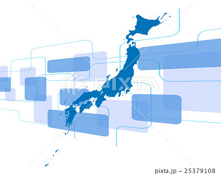 日本地図と四角形を配し技術立国日本を表現のイラスト素材