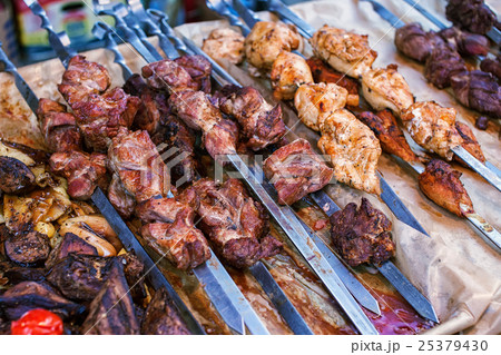 Barbecue roasted meat kebab hot grill 25379430