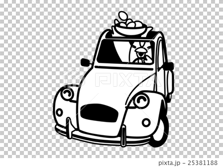Rooster illustration 03_ Old car, black and white 25381188
