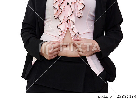 Chubby businesswoman cannot button up her clothes 25385134