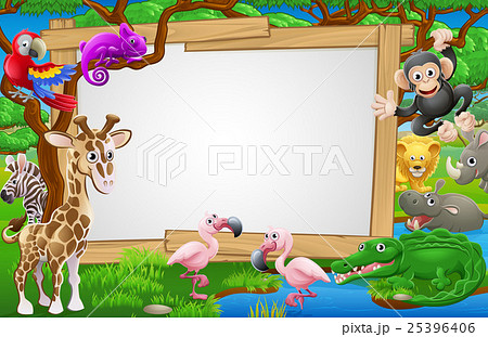 Cartoon Safari Animals Sign Cartoon Safari Animals Sign 25396406