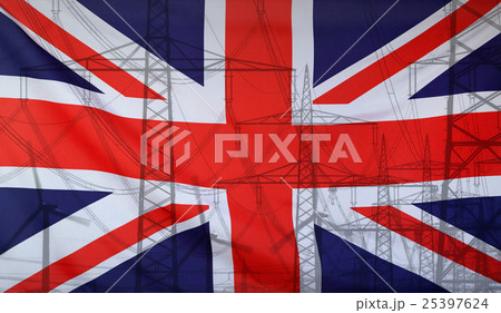 Energy Concept Great Britain Flag with power pole Energy Concept Great Britain Flag with power pole 25397624