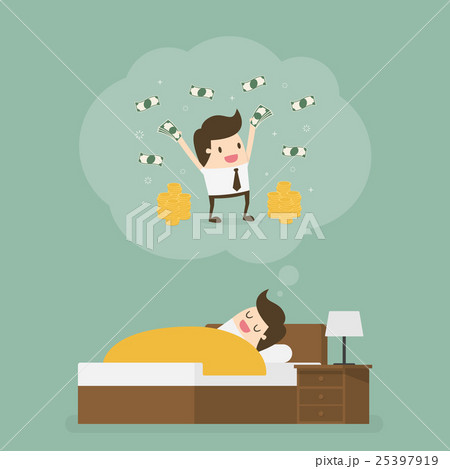 Sleeping man dreaming about a lot of money. Sleeping man dreaming about a lot of money. 25397919