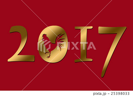 年賀状　2017　赤地金字 25398033