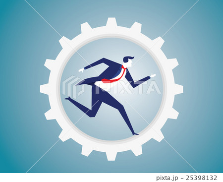 Businessman run in the gear. Bicycle gearing 25398132