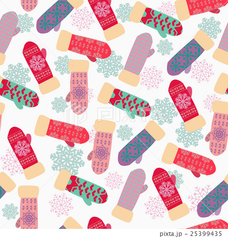 Cute background with mittens and snowflakes. 25399435