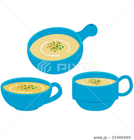 青い器のカップスープ コーンポタージュのイラスト素材
