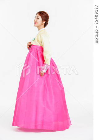 Asian Three Generation Family in Hanbok, Korean Traditional Clothes 25409127