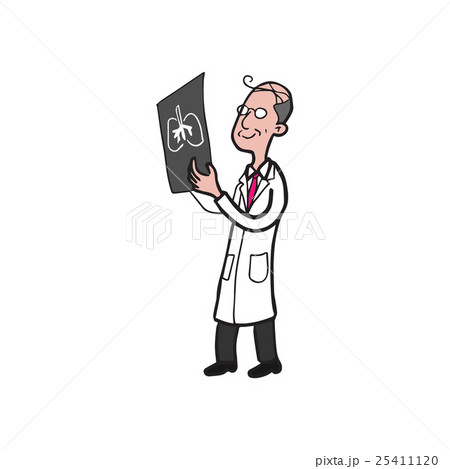 Doctor looking at x-ray film cartoon drawing 25411120