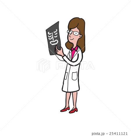 Doctor looking at x-ray film cartoon drawing woman 25411121