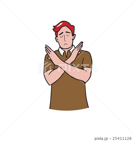 Man gestures cross hands say no cartoon Man gestures cross hands say no cartoon 25411126